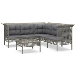 vidaXL Salon de jardin 6 Pièces avec coussins Gris Résine tressée
