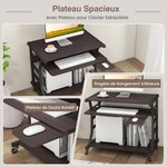 Bureau d'ordinateur à roulettes pour petits espaces bureau d'ordinateur mobile de 75 cm plateau pour clavier extractible plateau pour souris marron 20_0002072