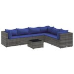 vidaXL Salon de jardin 7 Pièces avec coussins Gris Résine tressée