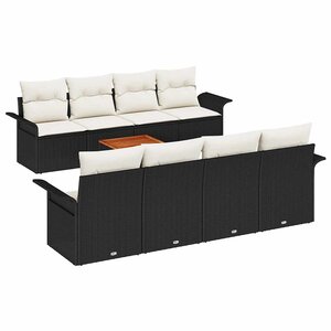 vidaXL Ensemble de canapé de jardin avec coussin 9 Pièces Noir polyrotin