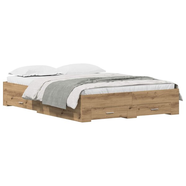 vidaXL Cadre de lit Chêne artisanal 135 x 190 cm Bois d'ingénierie