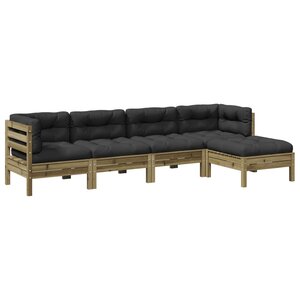 vidaXL Salon de jardin 5 Pièces avec coussins bois de pin imprégné