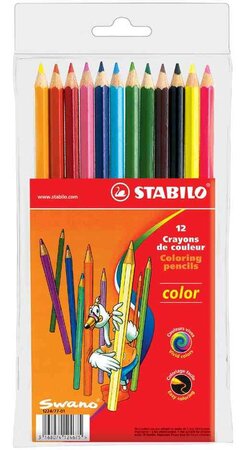 Etui plastique de 12 crayons de couleur dont 2 Fluo STABILO