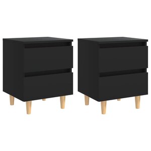 vidaXL Tables de chevet avec pieds en pin 2 Pièces Noir 40x35x50 cm