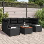 vidaXL Ensemble de canapé de jardin avec coussin 7 Pièces Noir Poly rotin