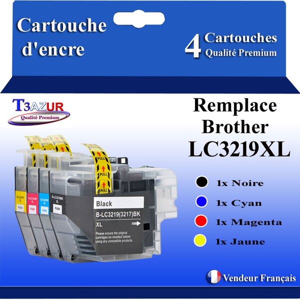 T3AZUR Lot de 4 Cartouches compatibles avec Brother LC3217 / LC3219XL pour Brother MFC-J5330DW  MFC-J5330DW XL  MFC-J5335DW  MFC-J5335DWF