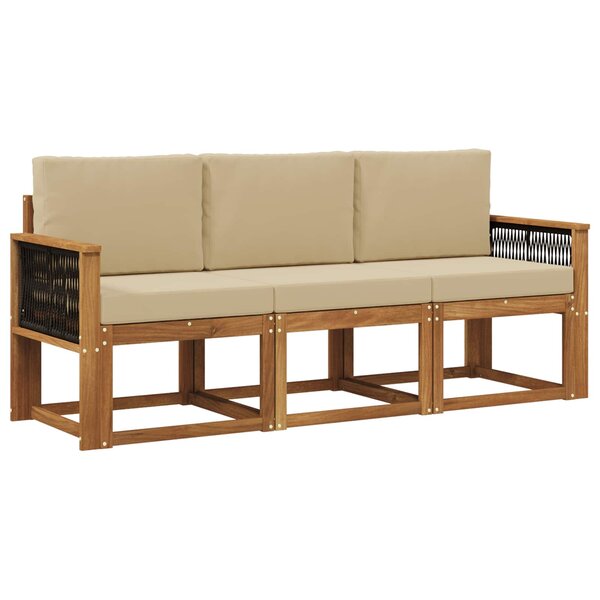 vidaXL Ensemble de canapés d'extérieur avec coussin 3 Pièces Naturel