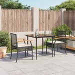 vidaXL Ensemble à manger de jardin avec coussins 3 Pièces Noir