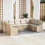 vidaXL Ensemble de salle à manger pour jardin 9 Pièces Beige  Crème