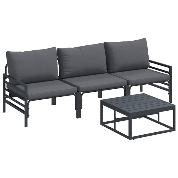 vidaXL Ensemble de canapé de jardin avec coussin 4 Pièces Noir Acier