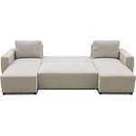 Canapé d'angle convertible panoramique PHAREL5/6 places - Tissu beige - Coffre de rangement - 297 x 155 x 85 cm