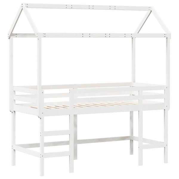 vidaXL Lit superposé et échelle et toit blanc 90x200cm bois pin massif