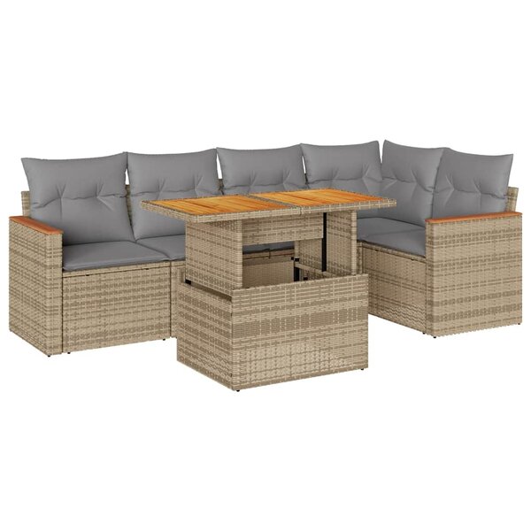 vidaXL Salon de jardin 6 Pièces avec coussins beige résine tressée acacia