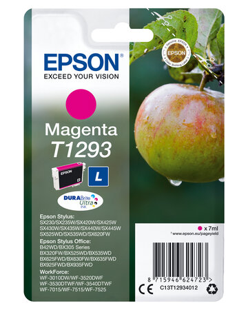Epson singlepack magenta t1293 durabrite t1293 cartouche dencre magenta haute capacite 7ml 1-pack rf-am blister