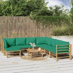 vidaXL Salon de jardin 9 Pièces avec coussins vert bambou