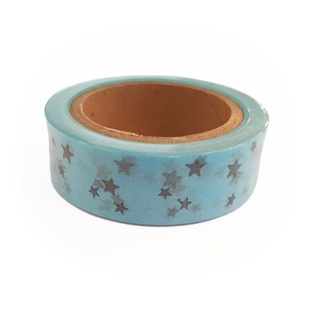 Washi Tape bleus à Étoiles argentées 15 m x 15 mm