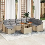 vidaXL Set de Canapé de Jardin 9 pièces avec Coussins en Rattan Poly Beige