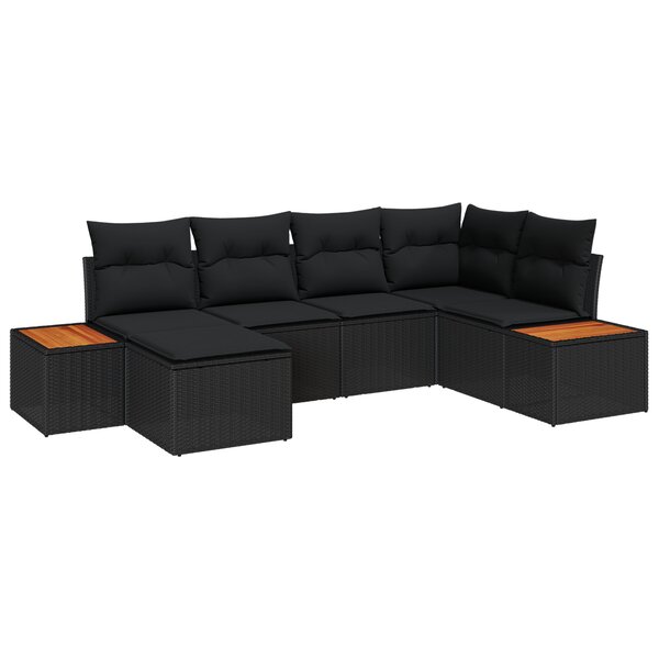 vidaXL Ensemble de canapé de jardin 6 pièces avec coussins noir poly rattan acacia