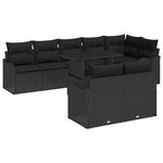 vidaXL Ensemble de canapé de jardin avec coussin 9 Pièces Noir Poly rotin