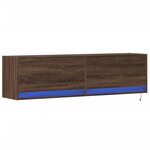 vidaXL Meuble TV mural avec lumières LED chêne marron 140x31x38 cm