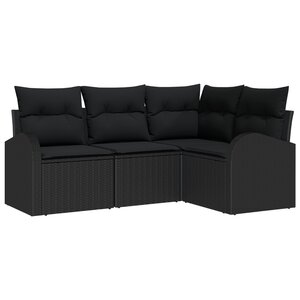 vidaXL Set de canapés de jardin de 4 pièces avec coussins Noir Poly Rotin