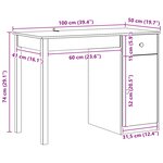 vidaXL Bureau avec tiroir Brun Ciré 100 x 50 x 74 cm Pin massif