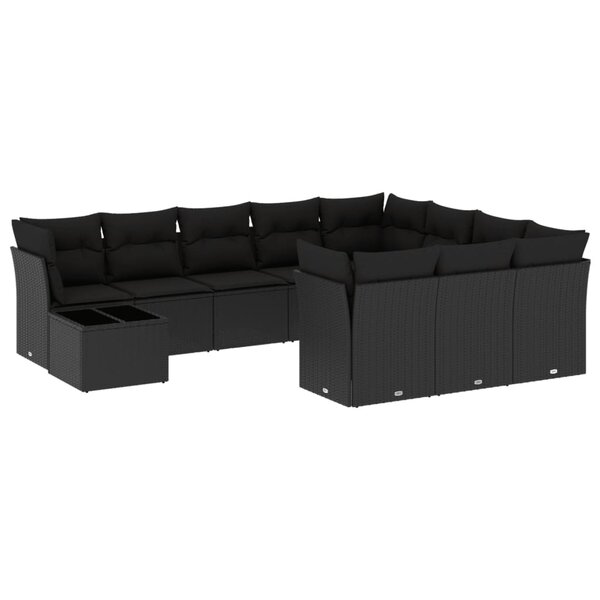 vidaXL Salon de jardin 11 Pièces avec coussins noir résine tressée