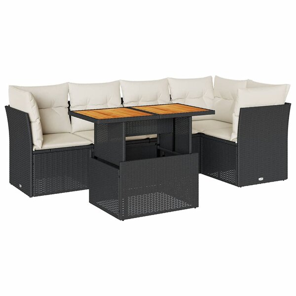vidaXL Salon de jardin 6 Pièces avec coussins noir résine tressée