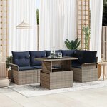 vidaXL Ensemble de canapé de jardin avec coussin 6 Pièces Gris Poly rotin