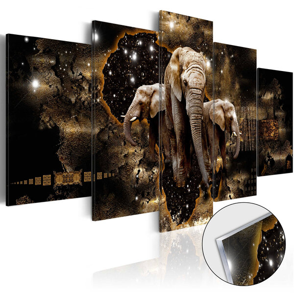 Tableau sur verre acrylique - brown elephants [glass] l x h en cm 100x50
