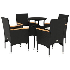 vidaXL Ensemble à manger de jardin et coussins 5 Pièces noir rotin verre
