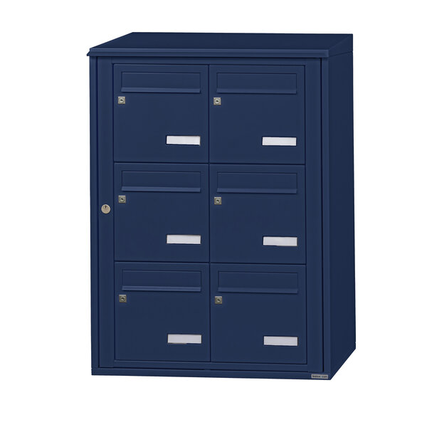 Bloc collectif leabox.com 2x3 grade 3 simple face Extérieur fixation murale Bleu Saphir RAL 5003 finition brillante