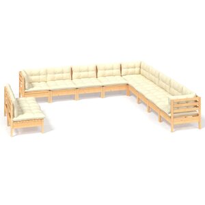vidaXL Salon de jardin 11 Pièces avec coussins crème Bois de pin solide