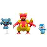Jazwares PKW3604 - Figurines Pokémon de bataille Tiplouf  Feuforêve et Magmar