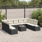 vidaXL Ensemble de canapé de jardin avec coussin 10 Pièces Noir polyrotin