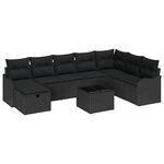 vidaXL Ensemble de canapé de jardin 9 Pièces Noir 287.5 x 177.5 x 85 cm