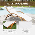 Transat chaise longue design style tropical bois massif naturel coloris beige blanc