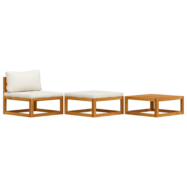 vidaXL Salon de jardin 3 Pièces avec coussins crème Bois d'acacia solide
