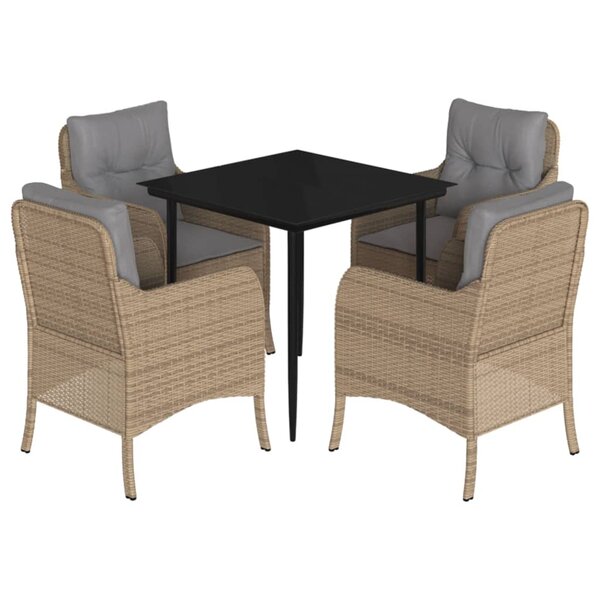 vidaXL Ensemble à manger de jardin avec coussins 5Pièces Beige poly rotin