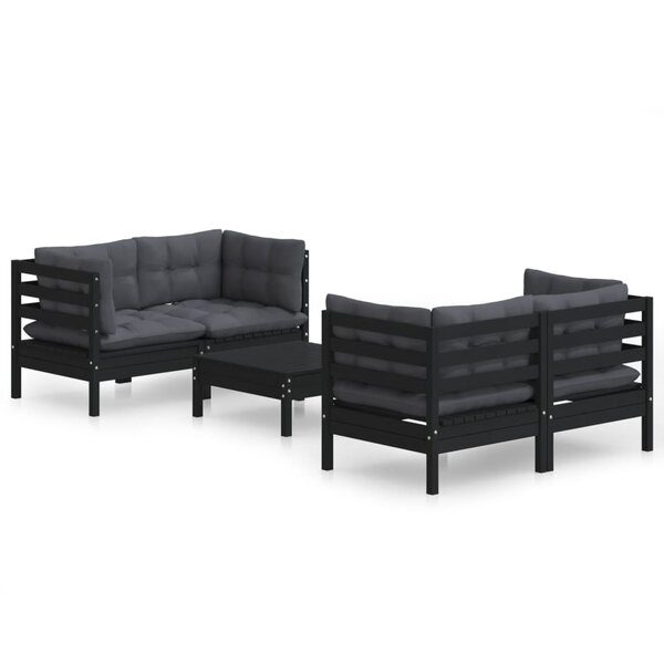 vidaXL Salon de jardin 5 Pièces avec coussins anthracite bois de pin