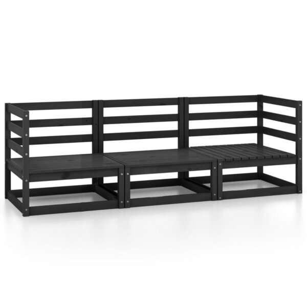 vidaXL Canapé à 3 places de jardin Noir Bois de pin solide