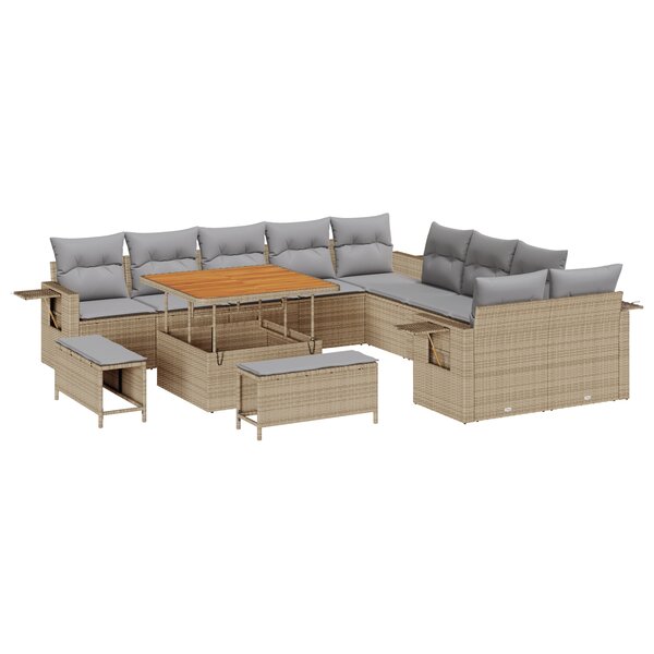 vidaXL Salon de jardin 13 pièces avec coussins beige en poly rotin et en acacia