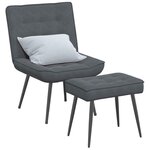 vidaXL Chaise de relaxation avec tabouret Gris foncé Velours
