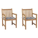 vidaXL Chaises de jardin 2 Pièces avec coussins à carreaux gris Teck