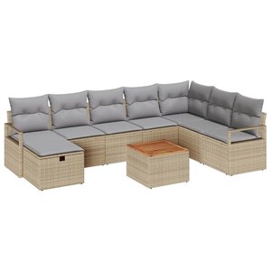 vidaXL Ensemble de canapé de jardin avec coussin 9 Pièces Beige polyrotin