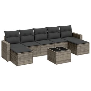 vidaXL Salon de jardin 8 Pièces avec coussins gris résine tressée