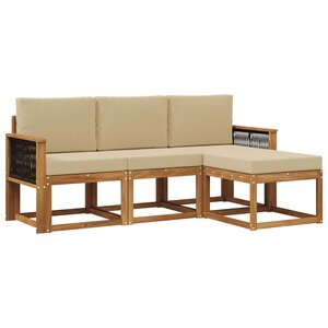 vidaXL Ensemble de canapés d'extérieur avec coussin 4 Pièces Naturel