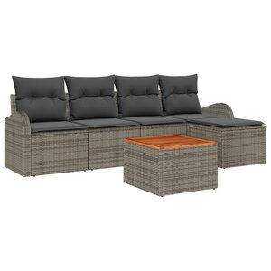 Ensemble de canapé de jardin 6 pièces avec coussins Gris Poly Rotin Acacia