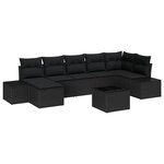 vidaXL Ensemble de canapé de jardin avec coussin 8 Pièces Noir Poly rotin