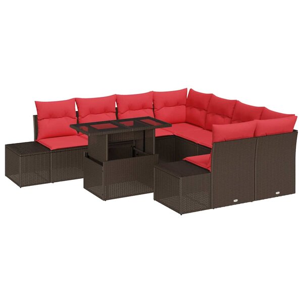 vidaXL Ensemble de canapé de jardin 9 Pièces Marron et rouge polyrotin